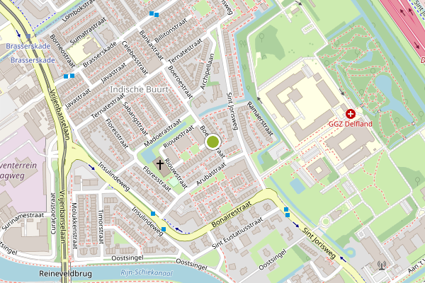 Ambulance-melding op Boeroestraat, Delft op 28 juni, kaart-overzicht