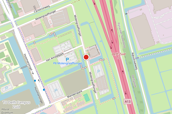 Brandweer-melding op Molengraaffsingel, Delft op 29 juni, kaart-overzicht