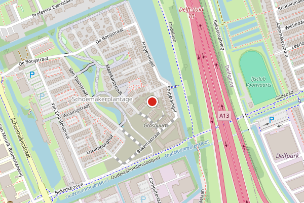 Brandweer-melding op Berghoefplantsoen, Delft op 29 juni, kaart-overzicht