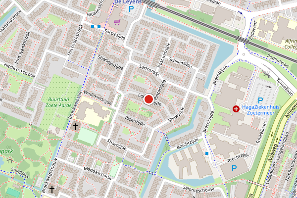 Brandweer-melding op Lessingzijde, Zoetermeer op 7 mei, kaart-overzicht