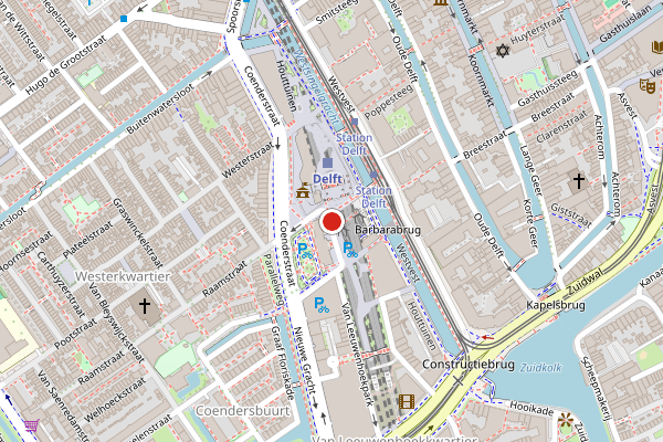 Brandweer-melding op Stationsplein, Delft op 7 mei, kaart-overzicht