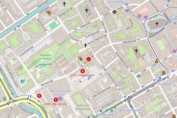 Brandweer-melding op Westeinde, Den Haag op 7 mei, kaart-overzicht