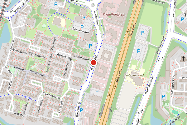 Brandweer-melding op Bredewater, Zoetermeer op 7 mei, kaart-overzicht