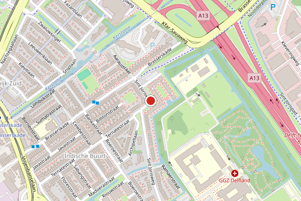 Brandweer-melding op Sint Jorisweg, Delft op 7 juli, kaart-overzicht