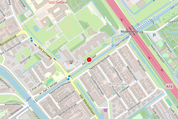 Brandweer-melding op Aan 't Verlaat, Delft op 8 juli, kaart-overzicht