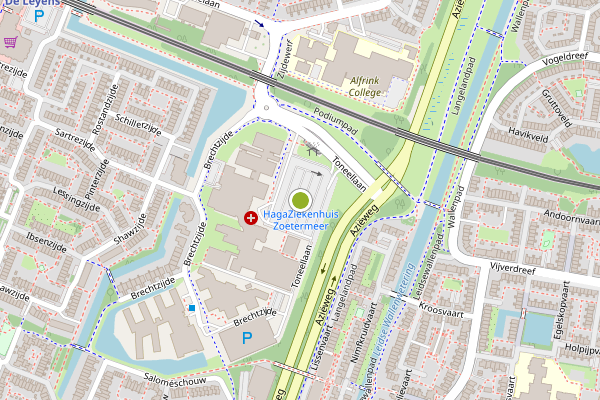 Ambulance-melding op Toneellaan, Zoetermeer op 8 mei, kaart-overzicht