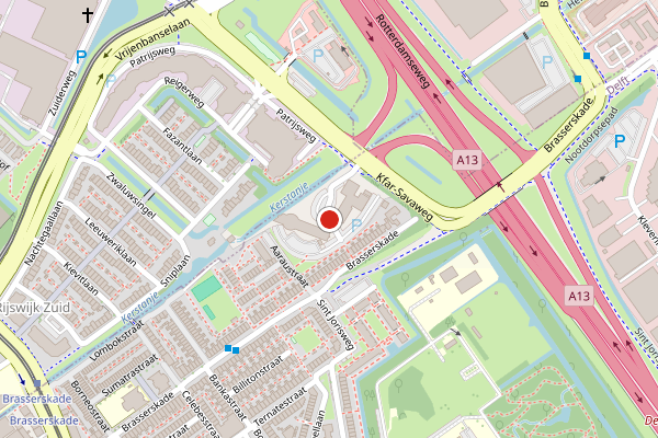 Brandweer-melding op Brassersplein, Delft op 9 juli, kaart-overzicht
