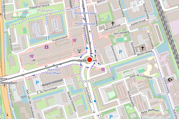 Brandweer-melding op Delflandplein, Delft op 11 juli, kaart-overzicht
