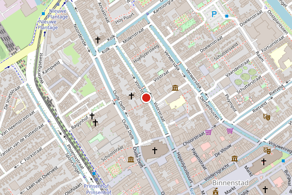 Brandweer-melding op Voorstraat, Delft op 13 juli, kaart-overzicht