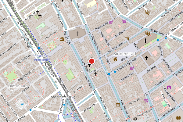 Brandweer-melding op Nieuwstraat, Delft op 13 juli, kaart-overzicht