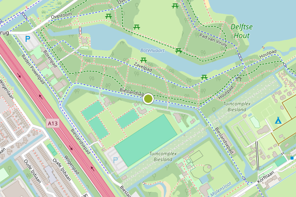 Ambulance-melding op Bieslandsepad, Delft op 13 juli, kaart-overzicht