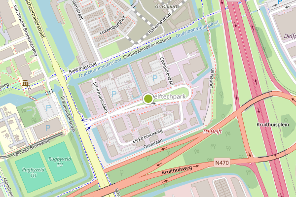 Ambulance-melding op Delftechpark, Delft op 13 juli, kaart-overzicht