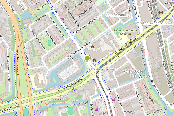 Ambulance-melding op Krakeelpolderweg, Delft op 14 juli, kaart-overzicht