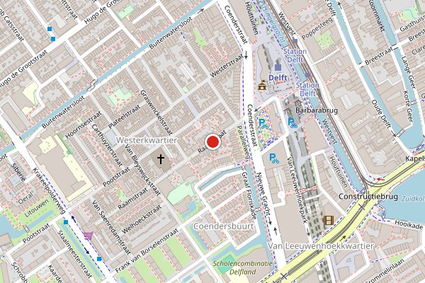Brandweer-melding op Raamstraat, Delft op 9 mei, kaart-overzicht