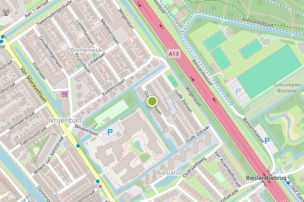 Ambulance-melding op Oude IJsbaan, Delft op 10 mei, kaart-overzicht