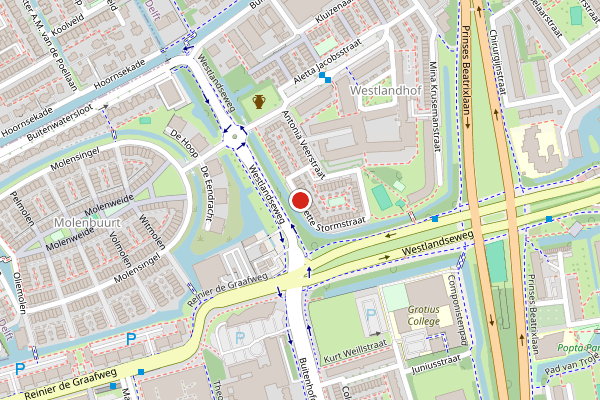Brandweer-melding op Mienette Stormstraat, Delft op 21 juli, kaart-overzicht