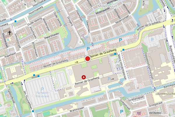 Brandweer-melding op Reinier de Graafweg, Delft op 22 juli, kaart-overzicht