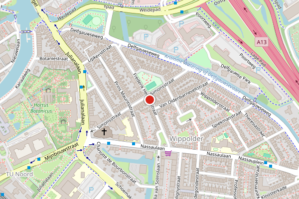 Brandweer-melding op Frederik Hendrikstraat, Delft op 24 juli, kaart-overzicht