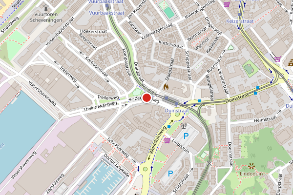 Brandweer-melding op Zeesluisweg, Den Haag op 24 juli, kaart-overzicht