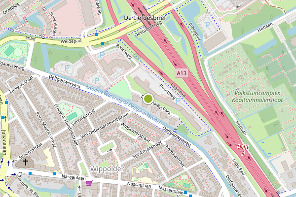 Ambulance-melding op Delfgauwse Park, Delft op 24 juli, kaart-overzicht