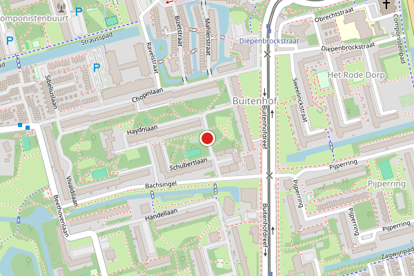 Brandweer-melding op Schubertlaan, Delft op 26 juli, kaart-overzicht