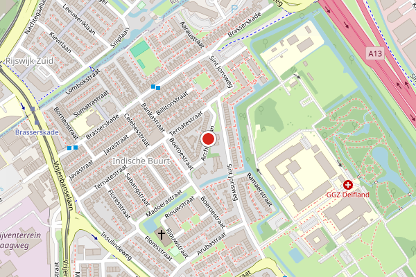 Brandweer-melding op Archipellaan, Delft op 27 juli, kaart-overzicht