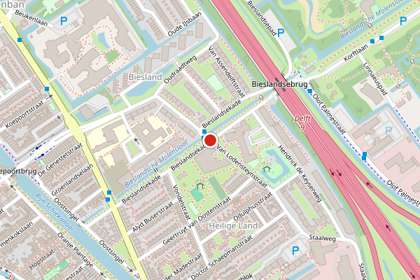 Brandweer-melding op Bieslandsekade, Delft op 28 juli, kaart-overzicht
