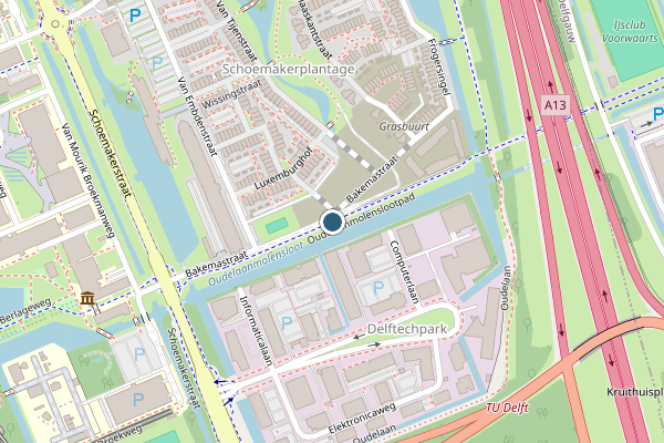 Politie-melding op Oudelaanmolenslootpad, Delft op 28 juli, kaart-overzicht