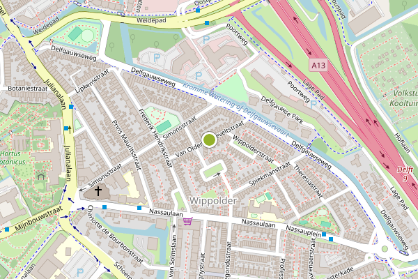 Ambulance-melding op Van Oldenbarneveltstraat, Delft op 18 mei, kaart-overzicht