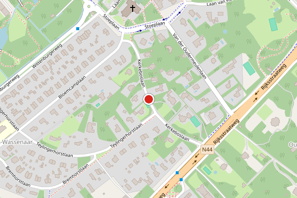 Brandweer-melding op Kerkeboslaan, Wassenaar op 31 juli, kaart-overzicht