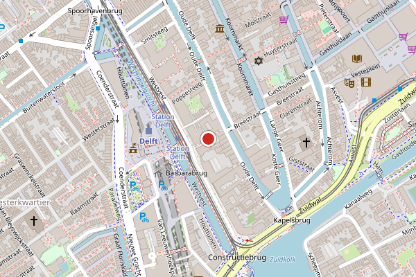 Brandweer-melding op Barbarasteeg, Delft op 1 augustus, kaart-overzicht