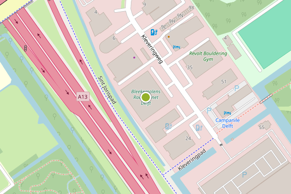 Ambulance-melding op Kleveringweg, Delft op 1 augustus, kaart-overzicht