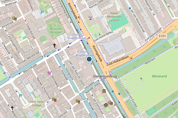 Ambulance + Brandweer + Politie samen ter plaatse op Koninginnegracht, Den Haag op 4 augustus, kaart-overzicht nieuws-bericht