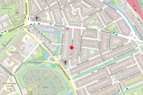 Brandweer-melding op De Colignystraat, Delft op 4 augustus, kaart-overzicht