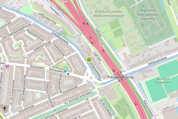 Ambulance-melding op Delfgauwseweg, Delft op 5 augustus, kaart-overzicht