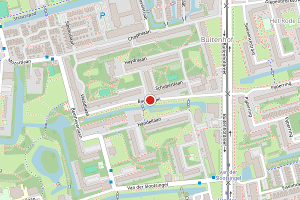 Brandweer-melding op Bachsingel, Delft op 6 augustus, kaart-overzicht