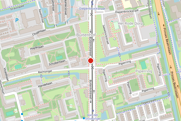 Brandweer-melding op Buitenhofdreef, Delft op 6 augustus, kaart-overzicht
