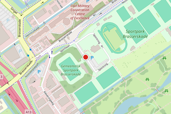 Brandweer-melding op Sportring, Delft op 24 mei, kaart-overzicht