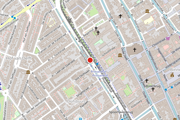 Brandweer-melding op Phoenixstraat, Delft op 24 mei, kaart-overzicht