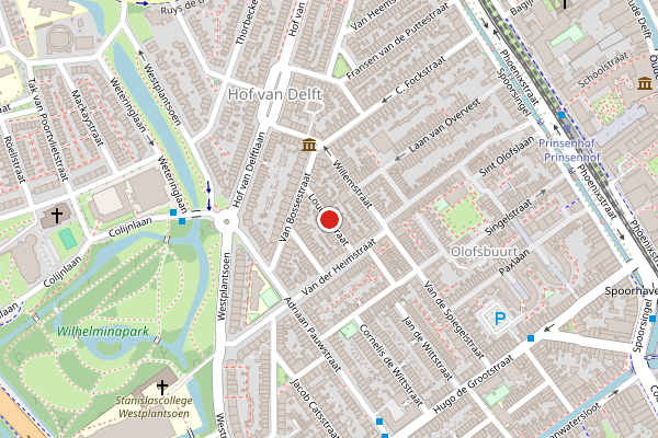 Brandweer-melding op Loudonstraat, Delft op 25 mei, kaart-overzicht