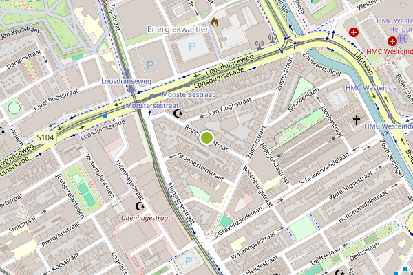 Ambulance-melding op Rozenburgstraat, Den Haag op 25 mei, kaart-overzicht