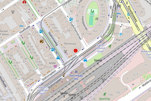 Brandweer-melding op Stationsplein, Den Haag op 28 mei, kaart-overzicht