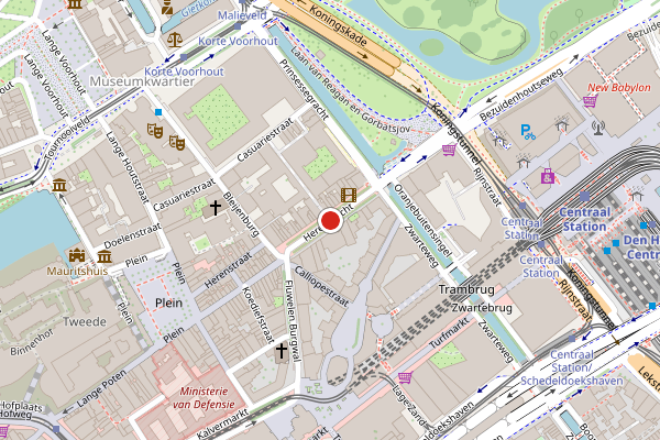 Brandweer-melding op Herengracht, Den Haag op 28 mei, kaart-overzicht
