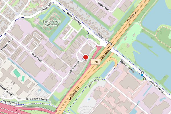 Brandweer-melding op Industrieweg, Zoetermeer op 4 juni, kaart-overzicht
