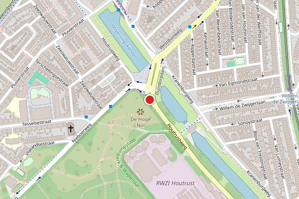 Brandweer-melding op Houtrustweg, Den Haag op 12 juni, kaart-overzicht