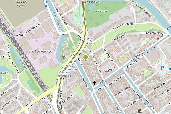 Ambulance-melding op Koningsplein, Delft op 12 juni, kaart-overzicht