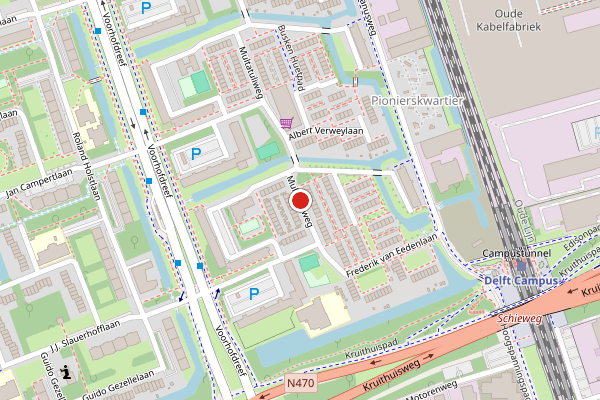 Brandweer-melding op Multatuliweg, Delft op 13 juni, kaart-overzicht