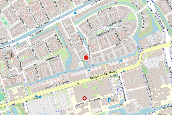 Brandweer-melding op Oliemolen, Delft op 15 juni, kaart-overzicht