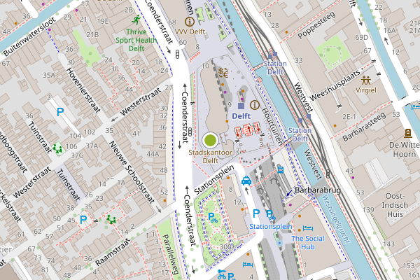 Ambulance-melding op Stationsplein, Delft op 17 juni, kaart-overzicht