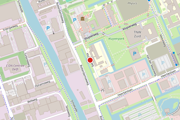 Brandweer-melding op Kluyverweg, Delft op 18 juni, kaart-overzicht